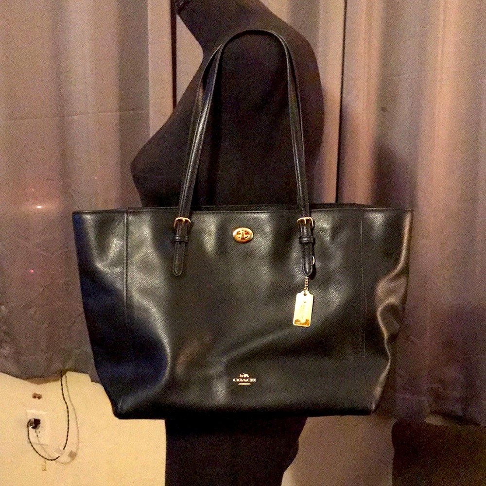 Coach Black Leather Tote with ALL Gold Accents